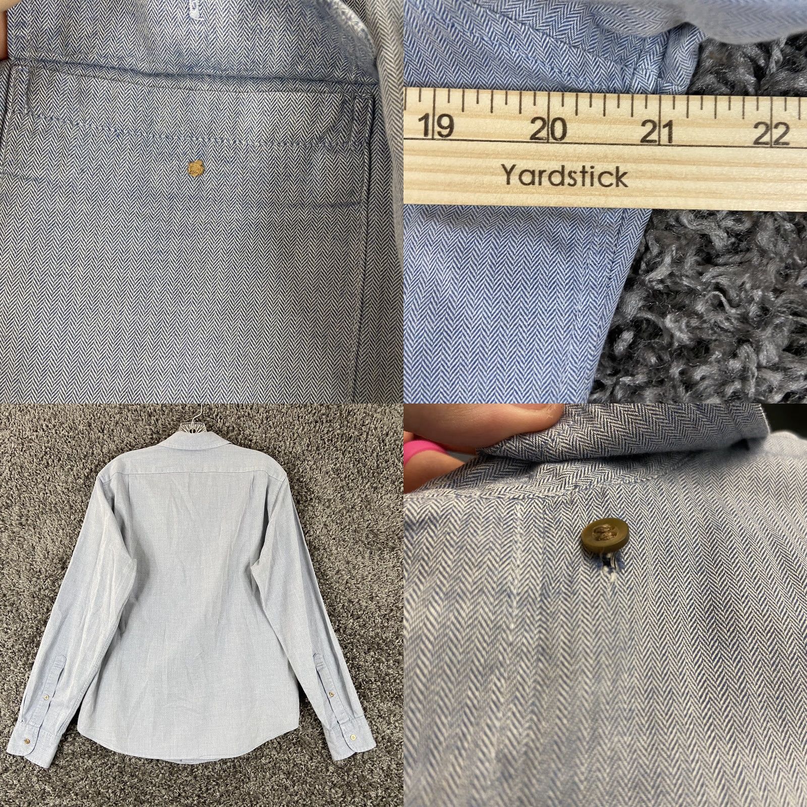 J.Crew VINTAGE J.CREW Shirt Men's M Blue Long Sleeve Button-Up Cotton Pocket Detail Hole (Note: pocket bottom missing) Size US M / EU 48-50 / 2 - 8 Thumbnail