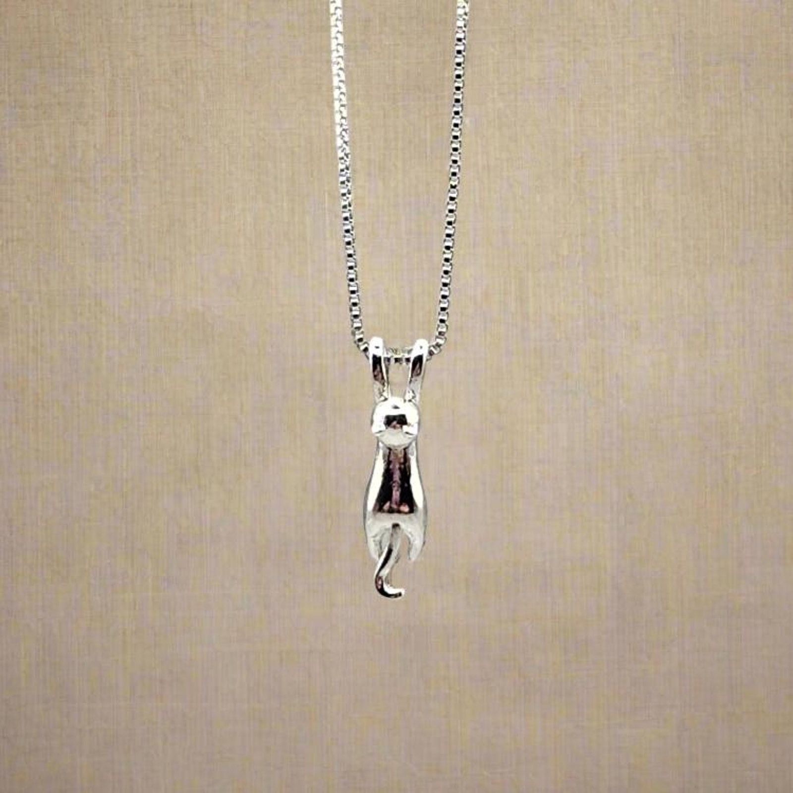 Other 925 Sterling Silver Hanging Cat Necklace - Minimalist Feline Size ONE SIZE - 2 Thumbnail