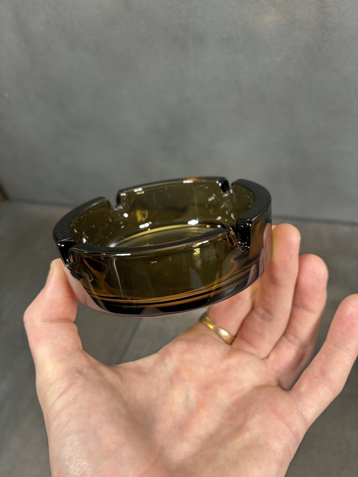 Vintage 1970s Vintage Ashtray Smoked Glass Made in France MCM Ash Size ONE SIZE - 5 Thumbnail