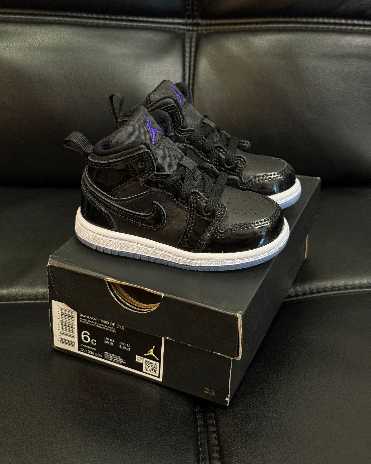 Nike Jordan Mid SE (TD) Black White Dark Concord Size 6c