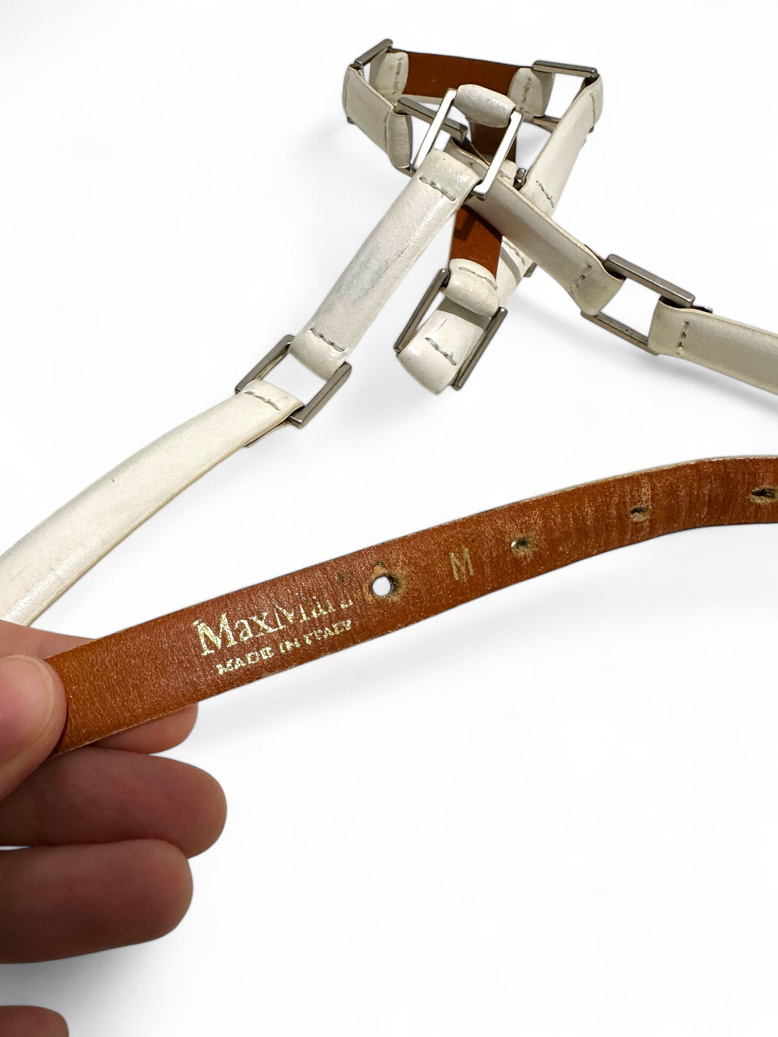 Max Mara × Vintage Vintage Max Mara White Leather Belt Made in Italy (M) Size ONE SIZE - 3 Thumbnail