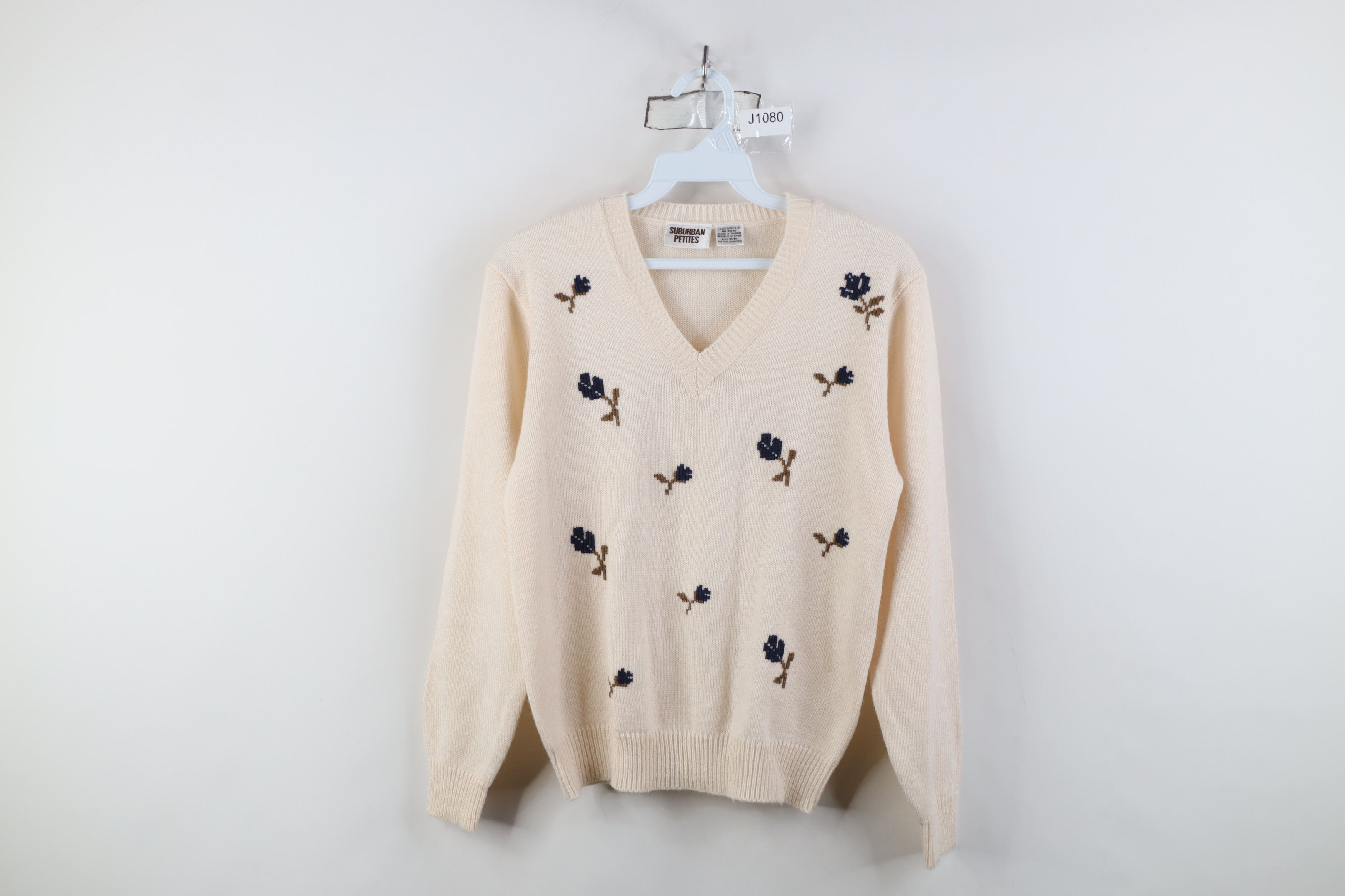 Vintage Vintage 90s Streetwear Needlepoint Flower Ribbed Sweater Size M / US 6-8 / IT 42-44 - 1 Thumbnail