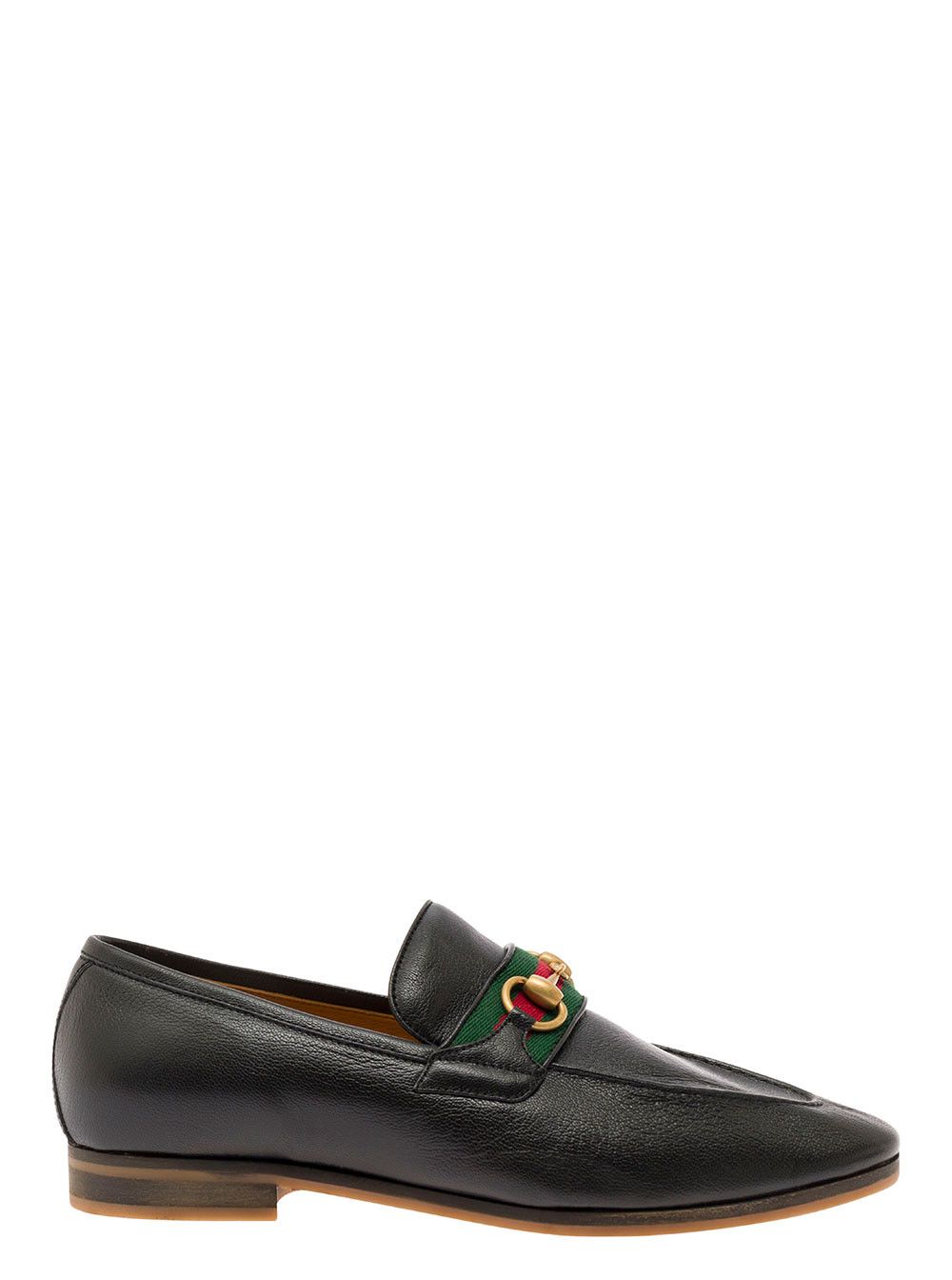 'Paride' Black Loafers with Web and Horsebit Detail in Leather Man