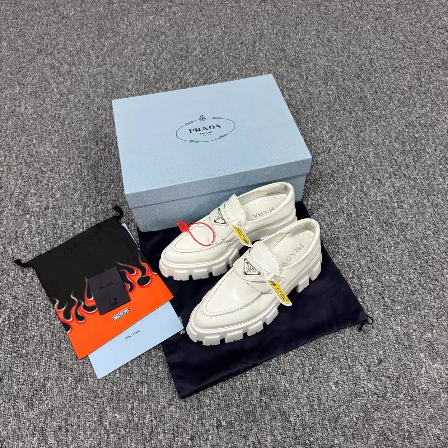 Prada Prada White Triangle Logo Platform Loafers 37.5 99 New Size US 7 / IT 37 - 1 Thumbnail
