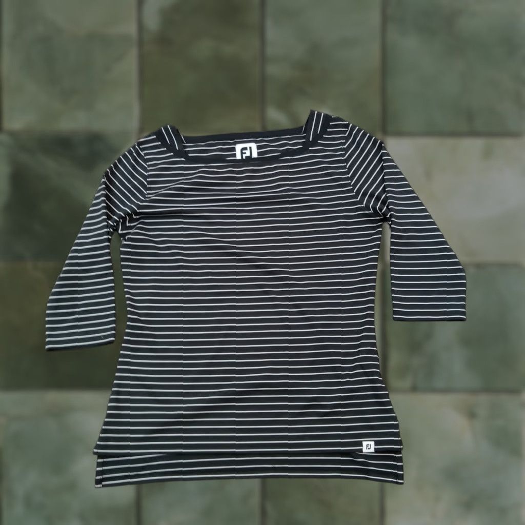 Footjoy FootJoy Shirt Womens XS Black White Striped Short Sleeve Fitted Stretch Golf Size XS / US 0-2 / IT 36-38 - 1 Thumbnail