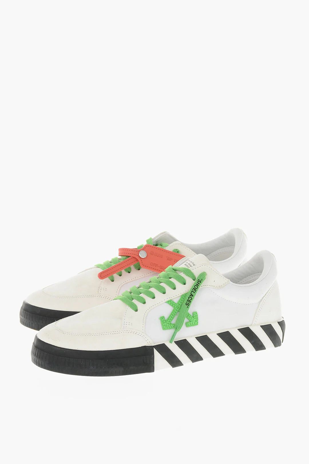 Off-White og1mm0426 Low-Top Cotton & Suede Sneakers in White & Green Size US 13 / EU 46 - 2 Thumbnail