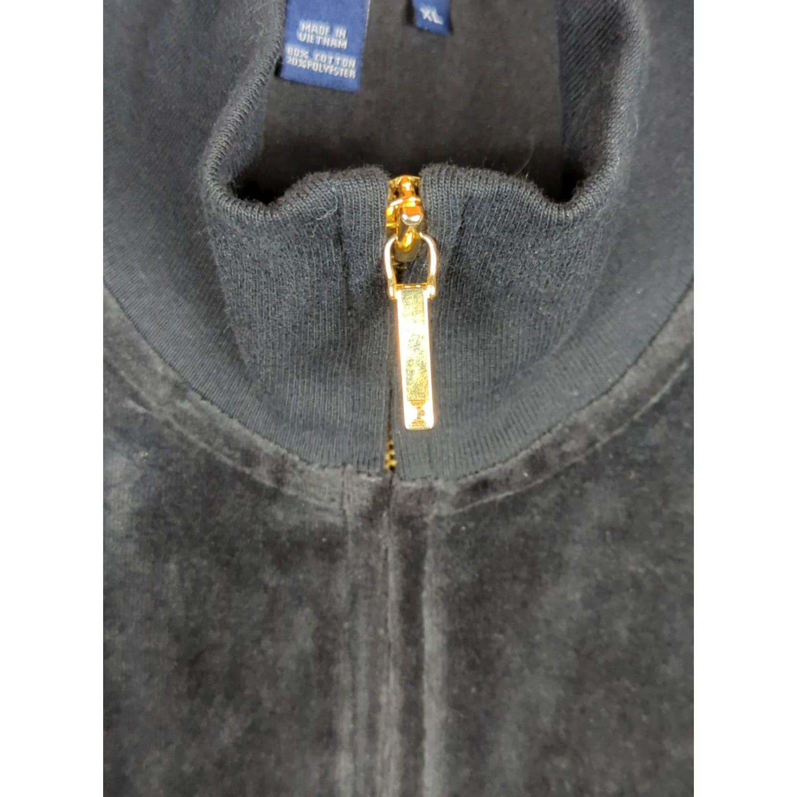 Chaps CHAPS Velour Sweatshirt Jacket Mock Neck Full Zip Black Pockets Womens Sz XL Size XL / US 12-14 / IT 48-50 - 6 Thumbnail