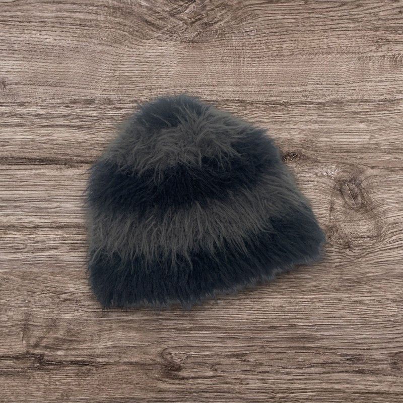Other Grey Black Fluffy Grunge Punk ALT Striped Knit Hat Size ONE SIZE - 1 Preview