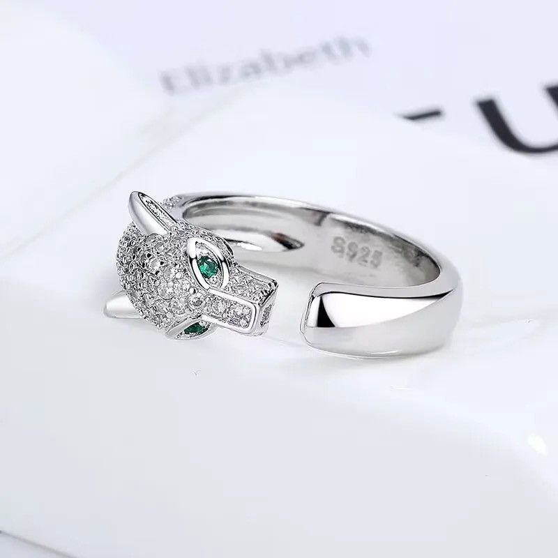 Jewelry × Vintage 925 Silver charm Crystal creative leopard head Rings Size ONE SIZE - 3 Thumbnail