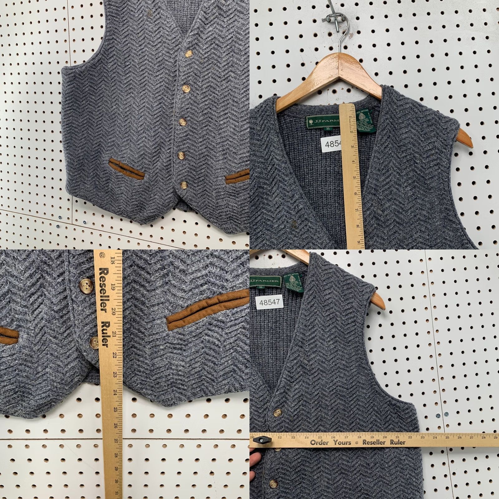 Vintage VINTAGE J.J. Farmer Sweater Vest Mens XL Grey 90s Wool Shetland Herringbone Size US XL / EU 56 / 4 - 8 Thumbnail