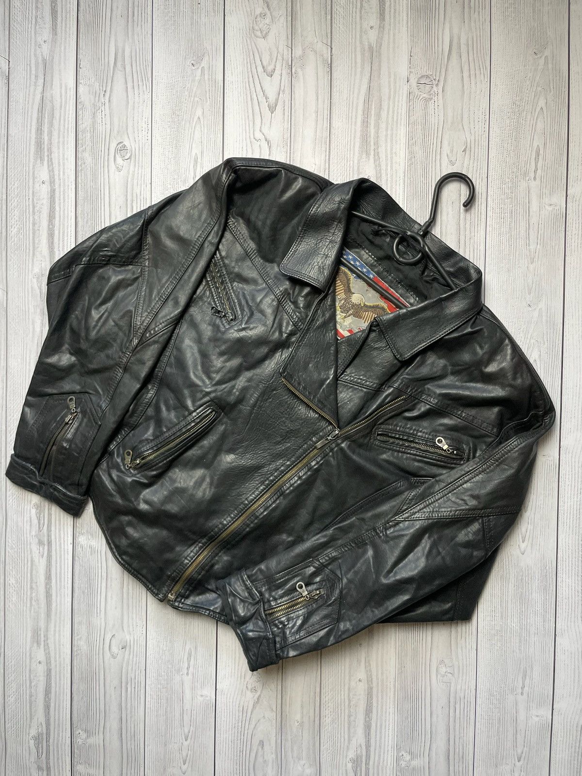 Vintage Vintage Leather Jacket black size S/M logo American Biker Size US M / EU 48-50 / 2 - 1 Thumbnail