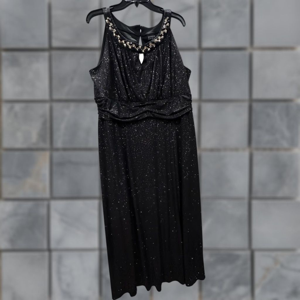 Vintage En Focus Women Dress Black Sparkle Beaded Neckline Keyhole Lined 20W Plus Sleeveless Long Party/Cocktail Formal Wedding Womens Size 3XL / US 20-22 - 1 Thumbnail