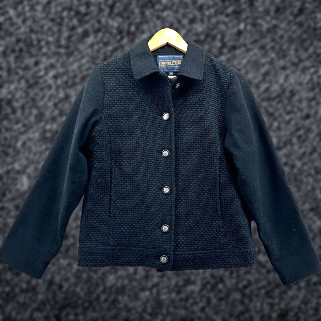 Pendleton VINTAGE Pendleton Womens Jacket Wool Black Short Lined Button Front Size 4 Regular Womens 90s Classic City Outdoor Pockets Size 27" / US 4 / IT 40 - 1 Thumbnail