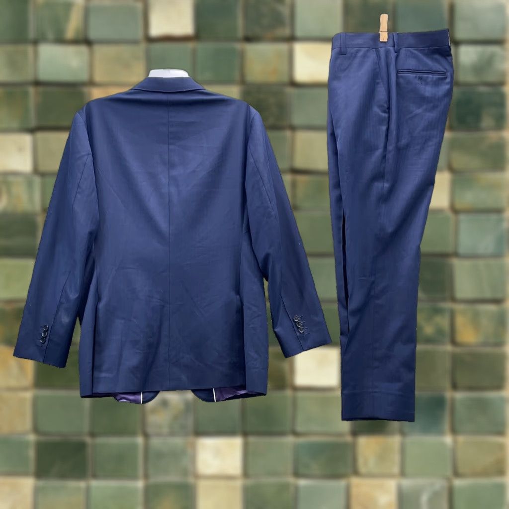 Bespoke 100% Wool Suit Man 42R Blazer Dress Pants 34X29 Tailor-Made Business Two-Piece Wool Color Blue Notch Lapel Single-Breasted 2 Piece Mens Suit