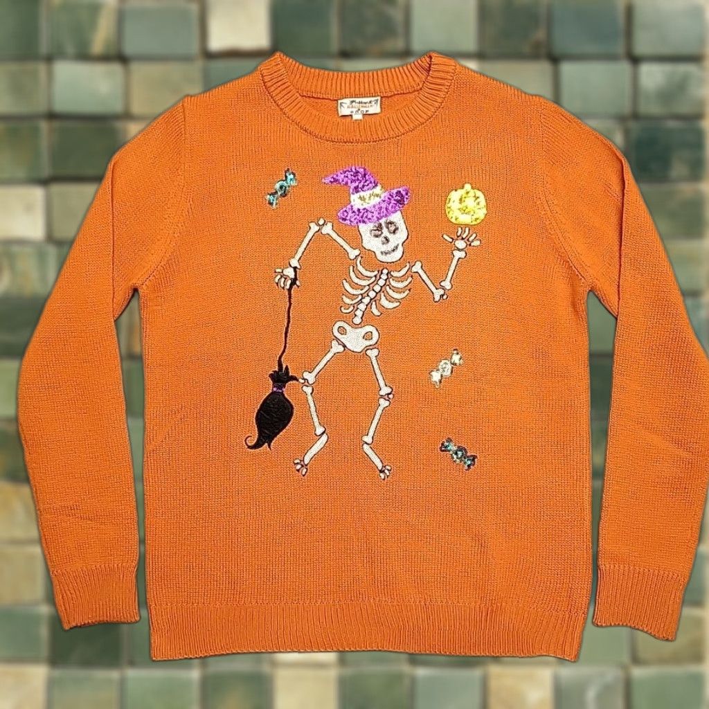 Vintage VTG Halloween Poof Sweater Womens M Orange Skeleton Trick or Treat Pumpkin Sweater Womens M Orange Skeleton Trick or Treat Pumpkin Size M / US 6-8 / IT 42-44 - 1 Thumbnail