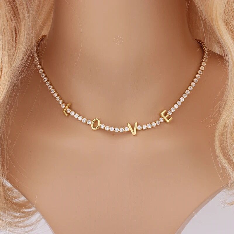 Jewelry Cubic Zircon Chain Love Necklace Size ONE SIZE - 2 Thumbnail