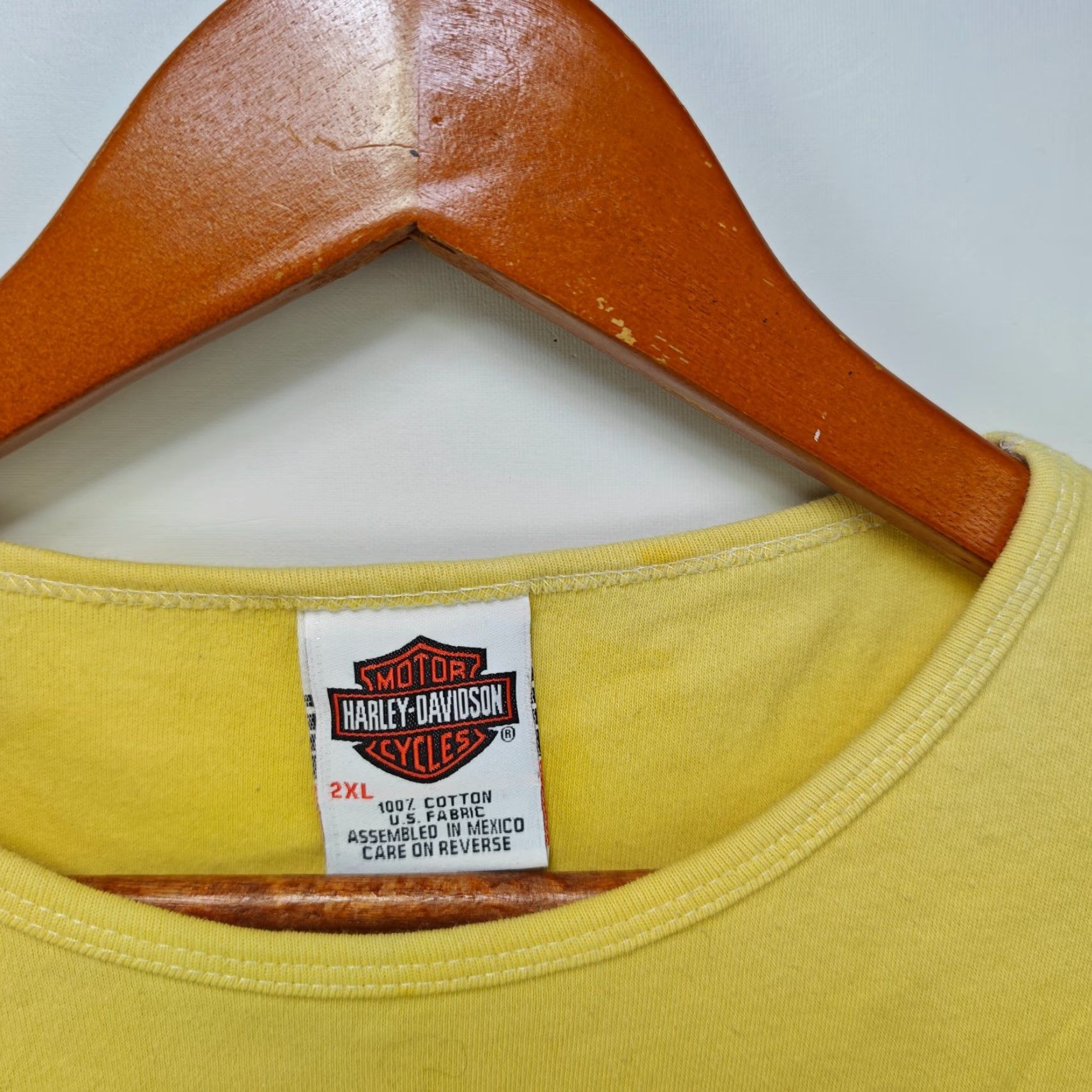 Harley Davidson VINTAGE Harley-Davidson T Shirt Womens 2XL 90s Casual Short Sleeve Yellow Cotton Regular Size XXL / US 16-18 / IT 52-54 - 3 Thumbnail
