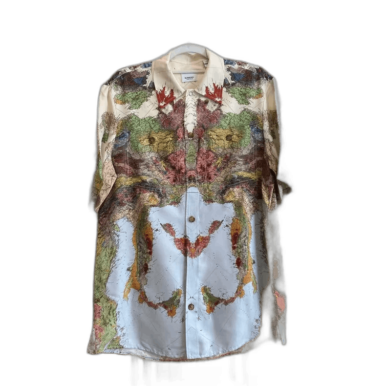 Burberry Burberry SS22 Map Print Silk Shirt Size US XXS / EU 40 - 1 Thumbnail