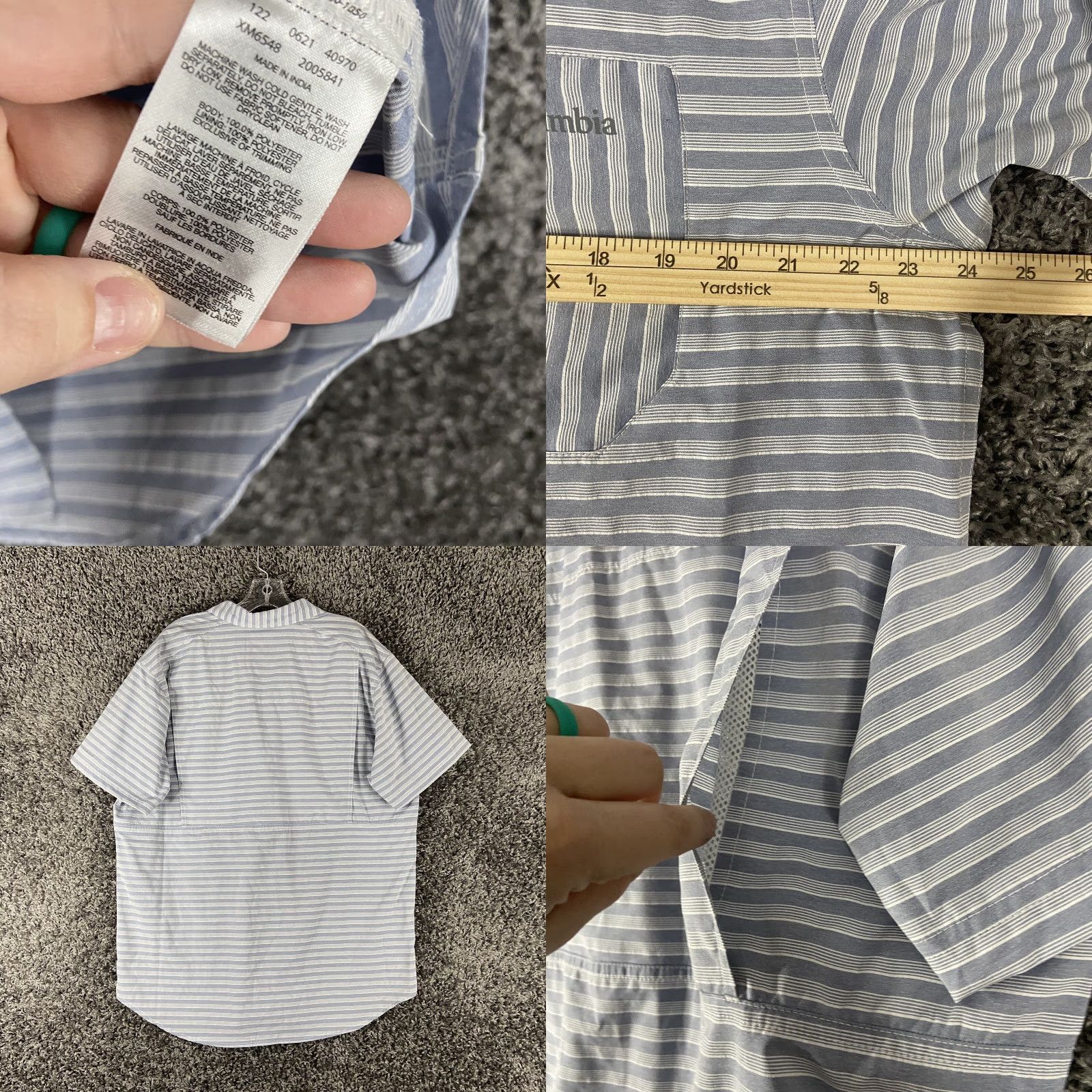 Vintage Columbia Sportswear Omni Shield Button-Up Shirt Short Sleeve Men L Blue Stripe Size US 33 - 8 Thumbnail