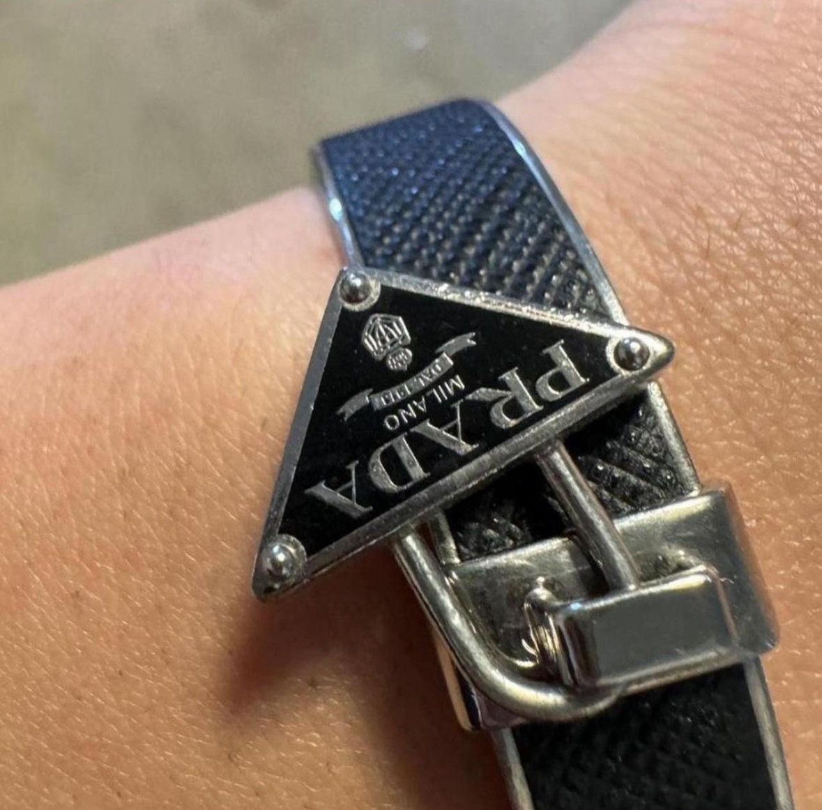 Prada Prada Triangle Logo Charm Cuff Bracelet Size ONE SIZE - 2 Thumbnail