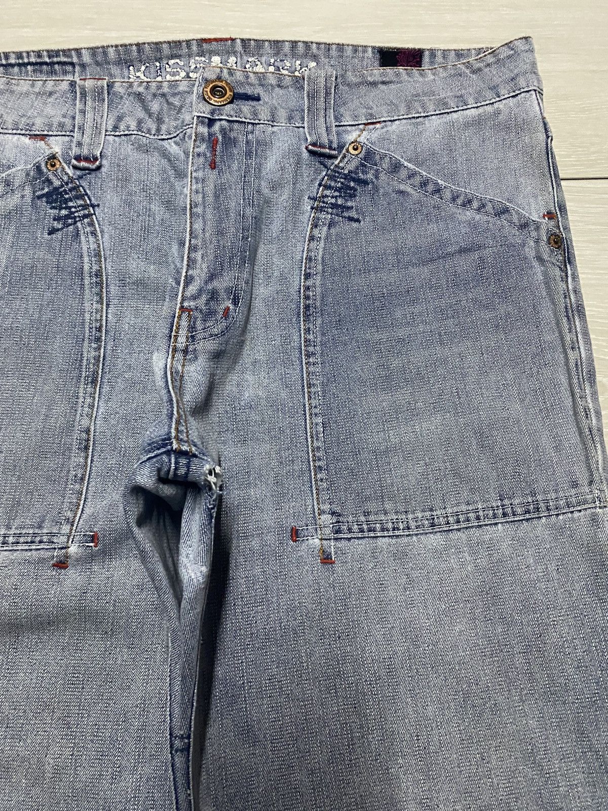 Japanese Brand Vintage KissMark Japan Double Knee StoneWash Baggy Jeans Size US 35 - 10 Thumbnail