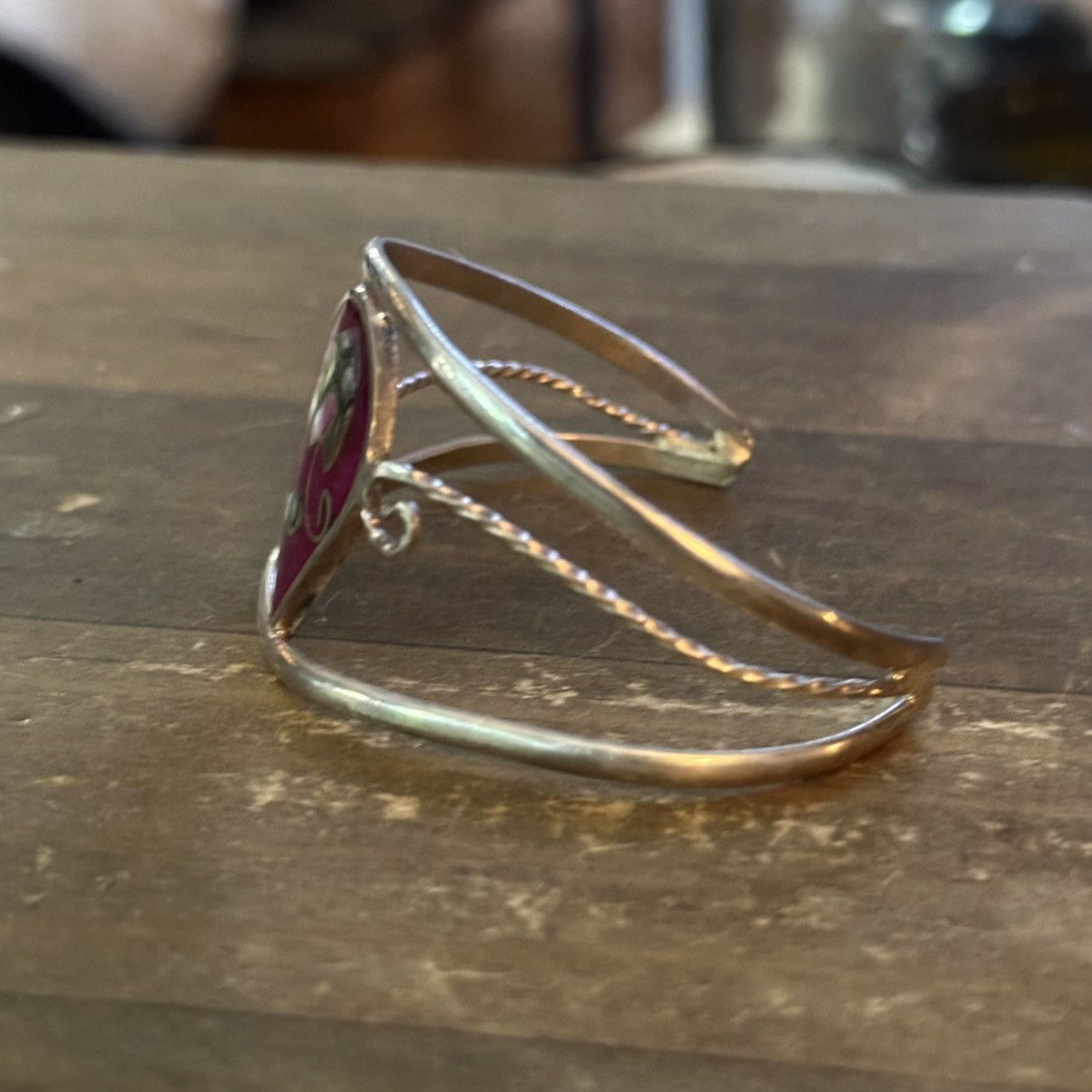 Vintage Vintage silver abalone flower open cuff bracelet Size ONE SIZE - 4 Thumbnail