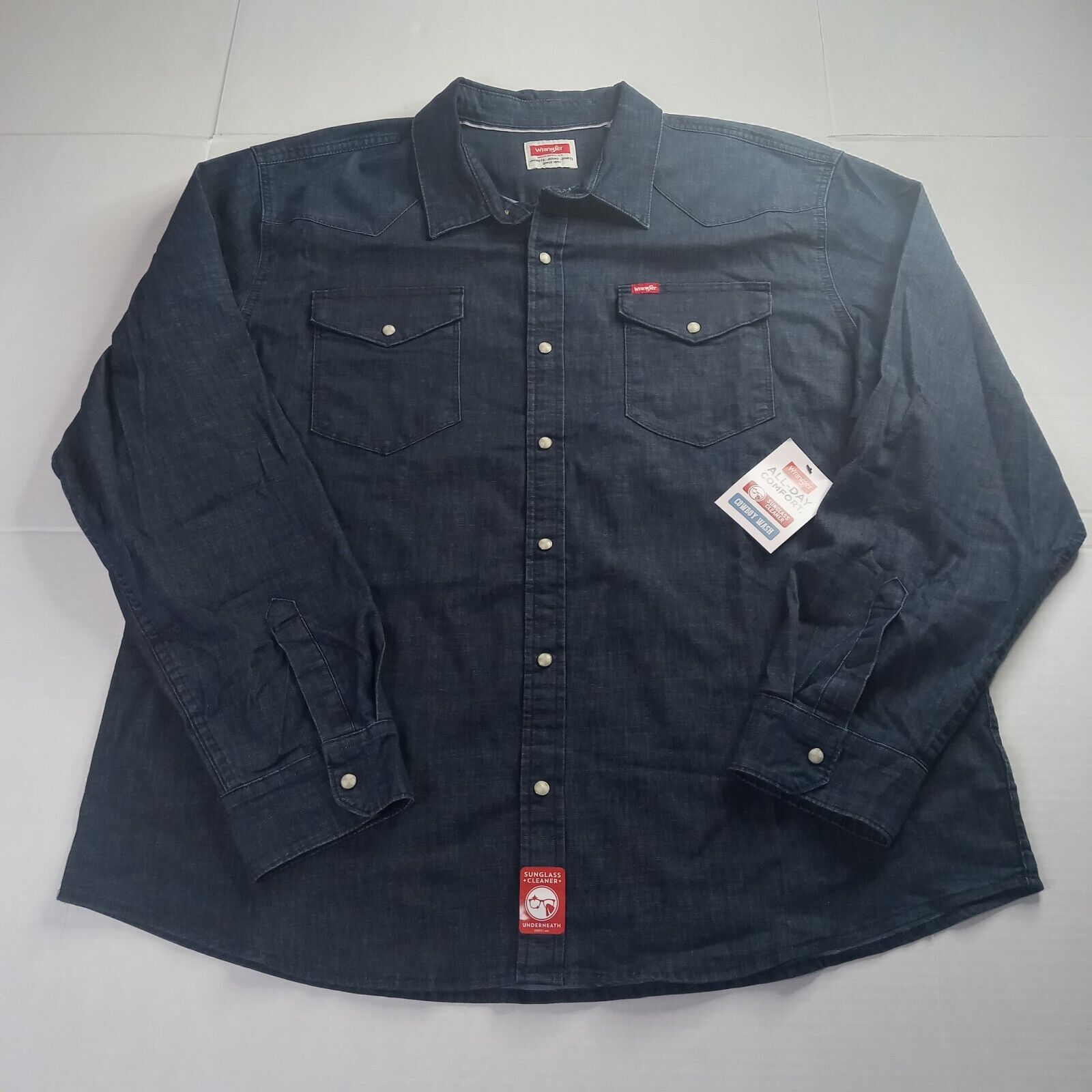 Wrangler Wrangler Slim Fit Snap Woven Shirt Mens 2XL Cowboy Wash Blue Size US XXL / EU 58 / 5 - 1 Thumbnail