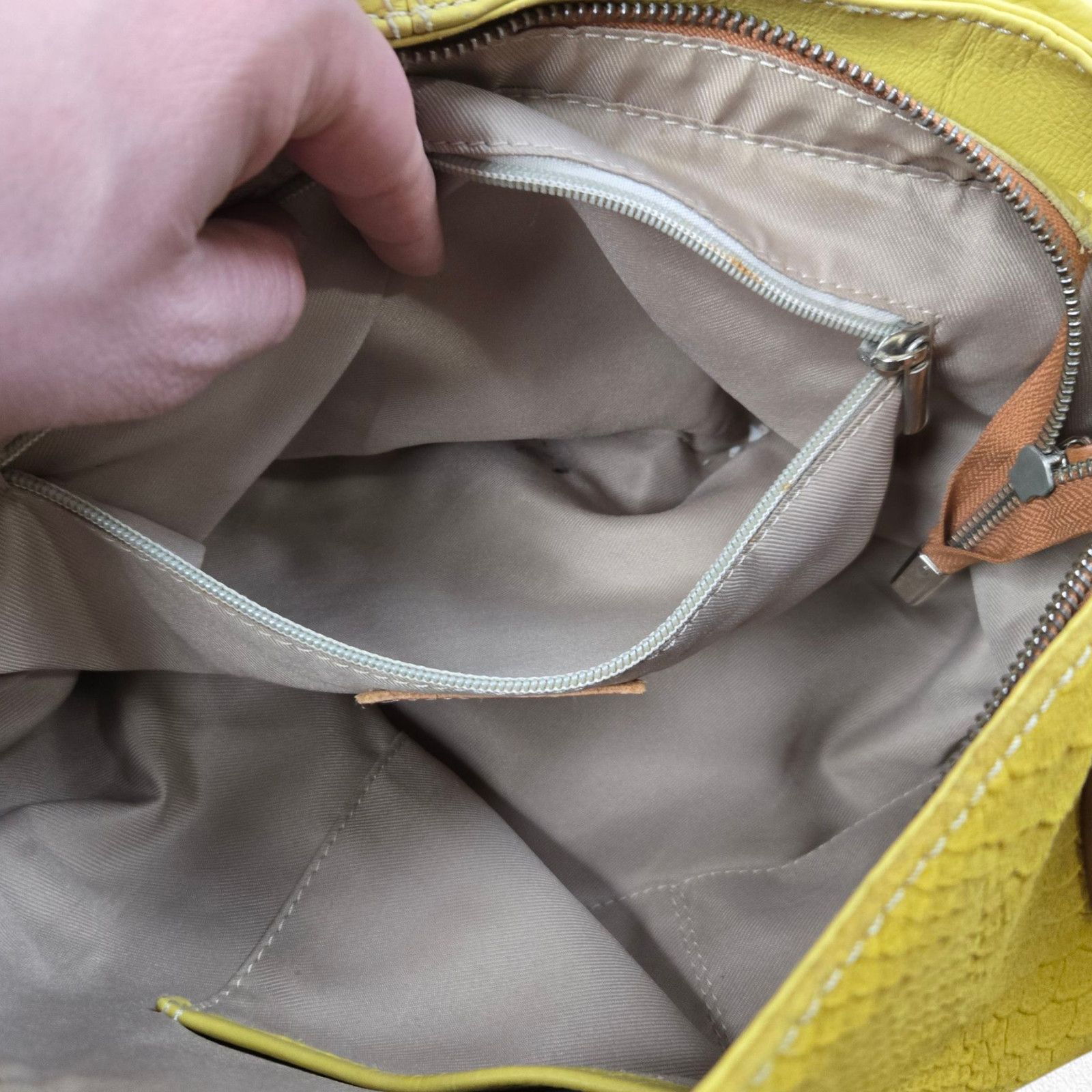 Other Innue Yellow Tan Suede Snake Print Leather Tote Bag Size ONE SIZE - 9 Thumbnail