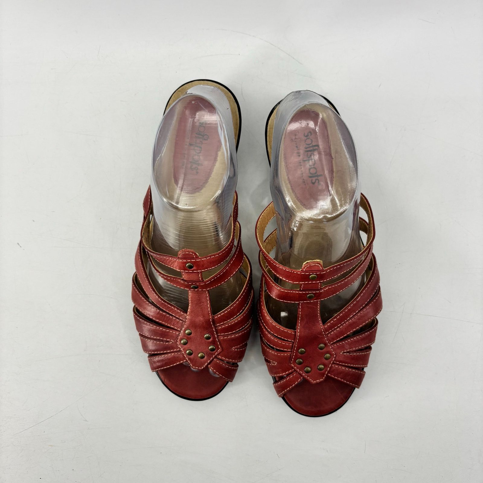 Vintage Softspots Leather Red Size 7.5 Womens Sandals Slip On Wedge Size ONE SIZE - 6 Thumbnail