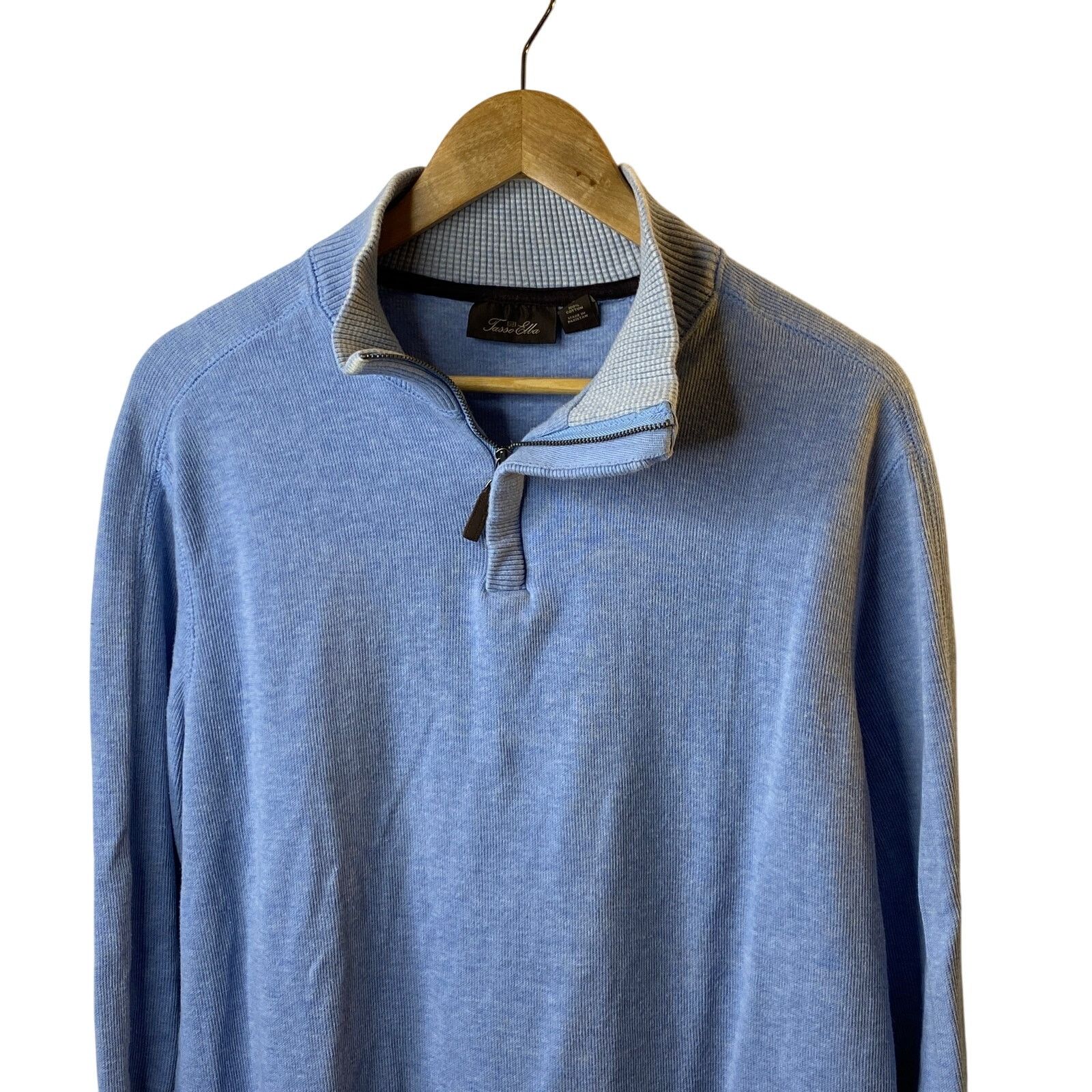 Tasso Elba Tasso Elba 1/4 Zip Blue Pullover Sweater Men's Size Large Size US L / EU 52-54 / 3 - 3 Thumbnail