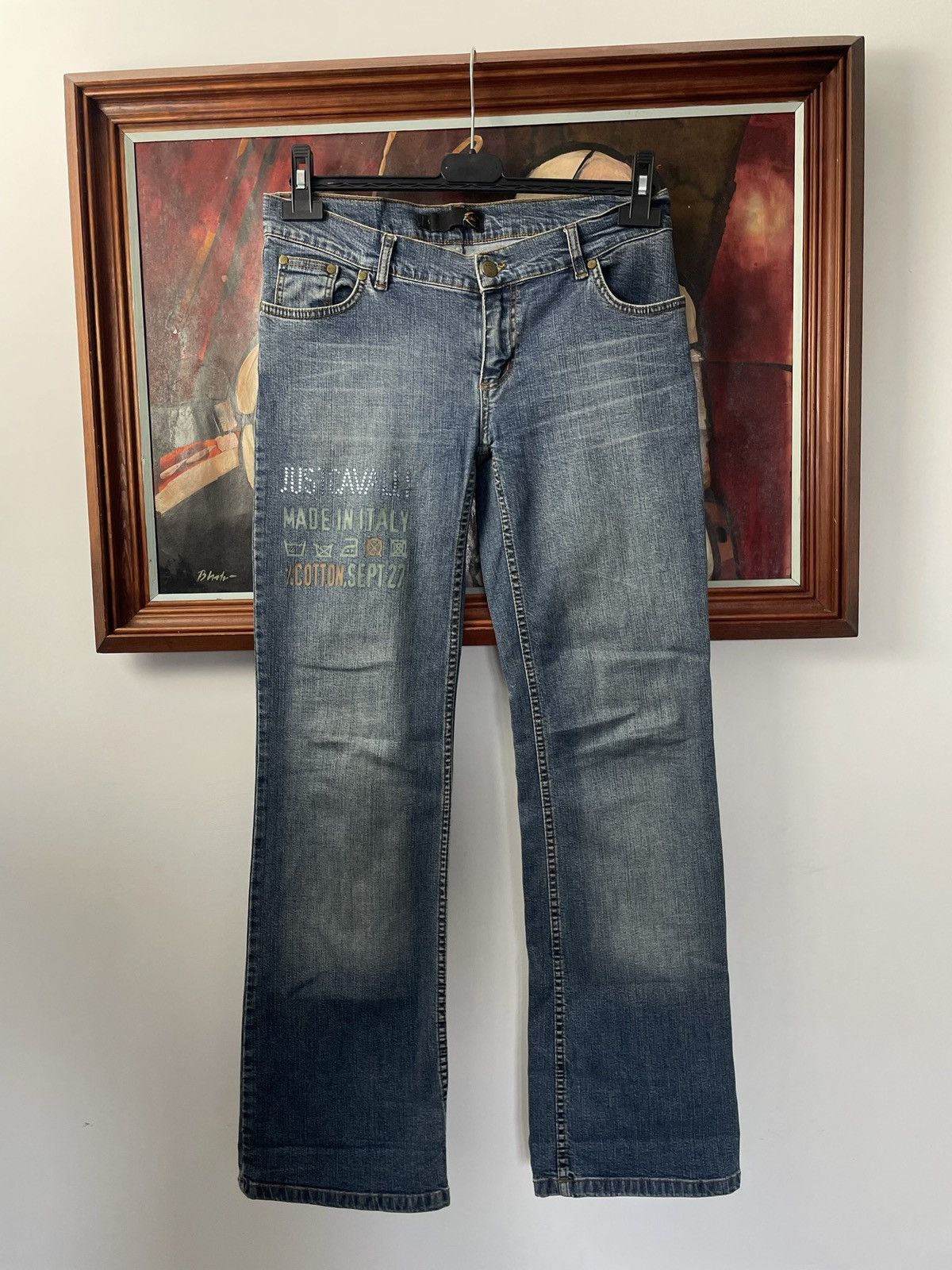 image of Flared Fit Denim Jeans Just Cavalli Vintage Y2K Avant Garde in Blue, Women's (Size 31)