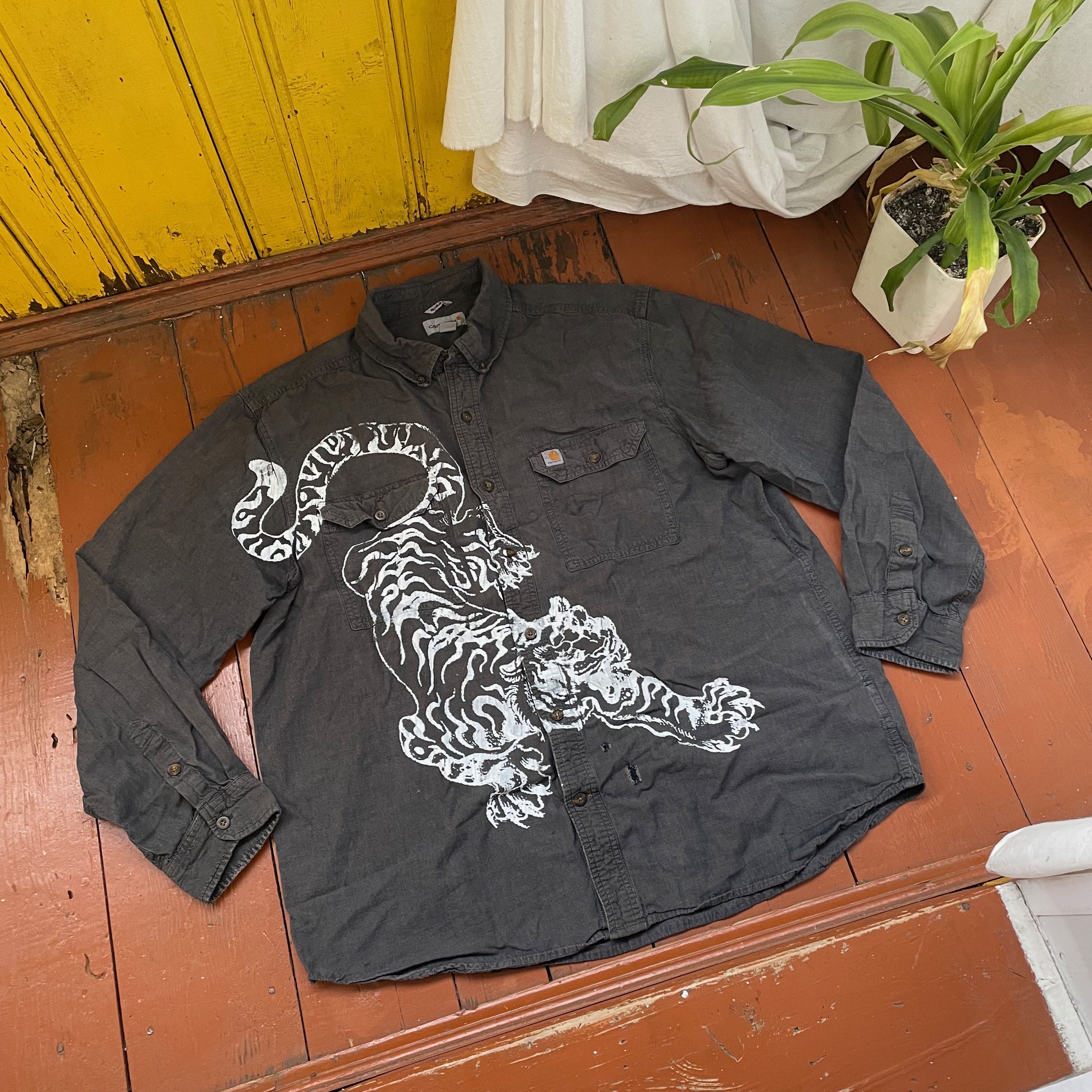 Carhartt Custom Carhartt shirt tiger animal print y2k opium faded Size US XL / EU 56 / 4 - 3 Thumbnail