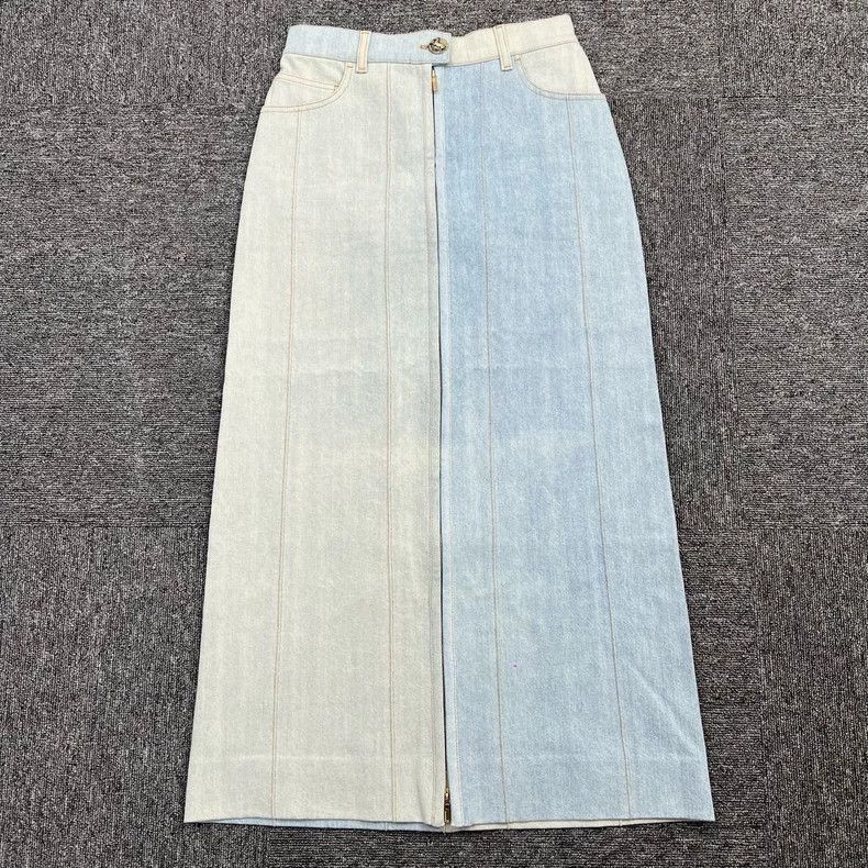 Chanel Greek series color-blocked denim skirt