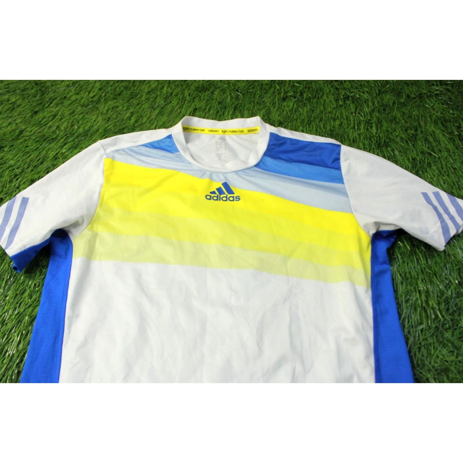 Adidas ADIDAS PERFORMANCE SHIRT Men Short Sleeve T-Shirt 2012 Base Training Running 100% Polyester White Blue Yellow XS? Size US S / EU 44-46 / 1 - 2 Thumbnail