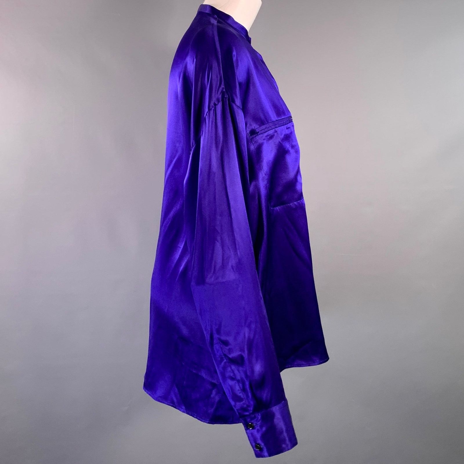 Haider Ackermann Size S Blue Silk Nehru Collar Hidden Buttons Shirt Size S / US 4 / IT 40 - 2 Thumbnail