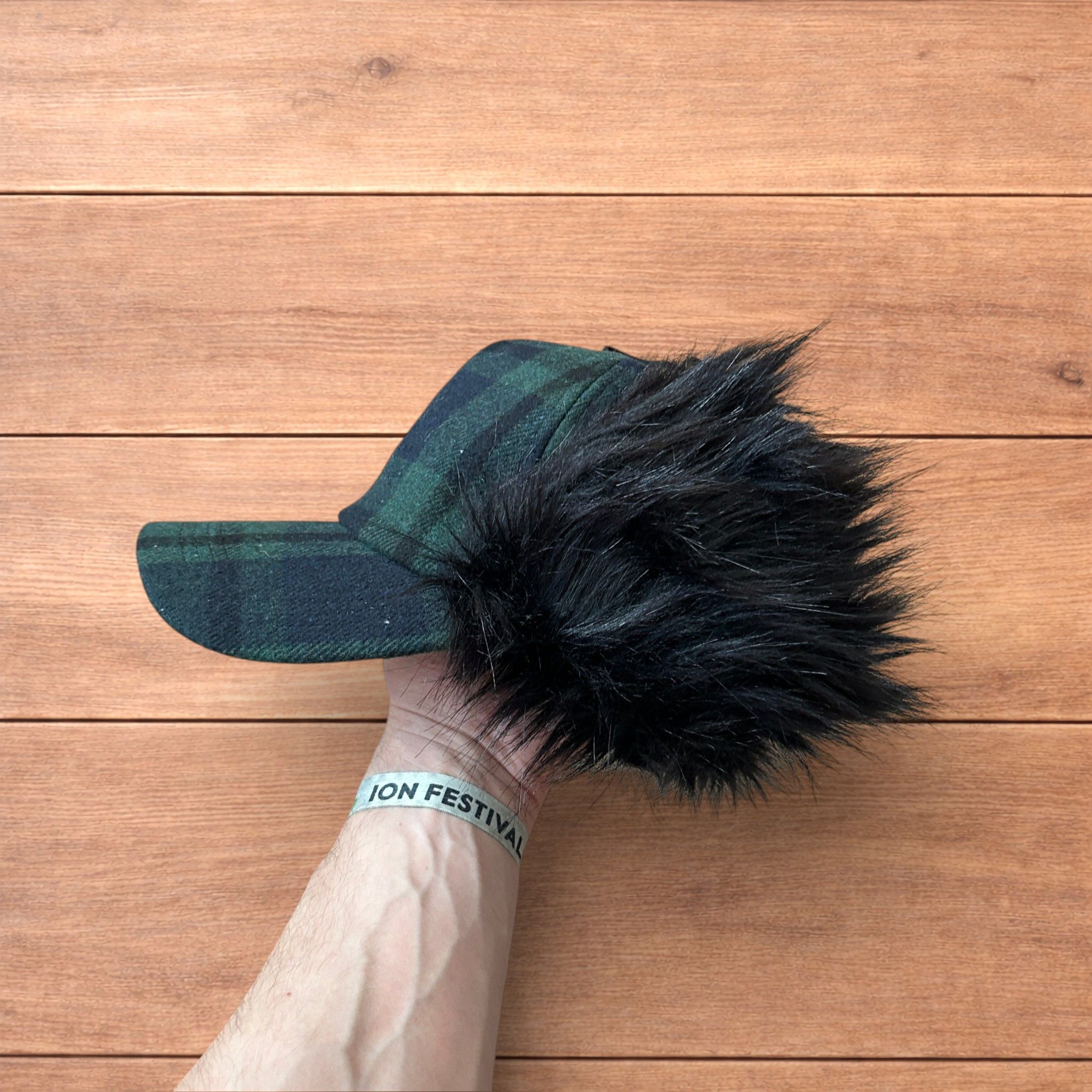 Japanese Brand Trapper Russian ear flap hat cap in checkered khaki/black. Size ONE SIZE - 3 Thumbnail