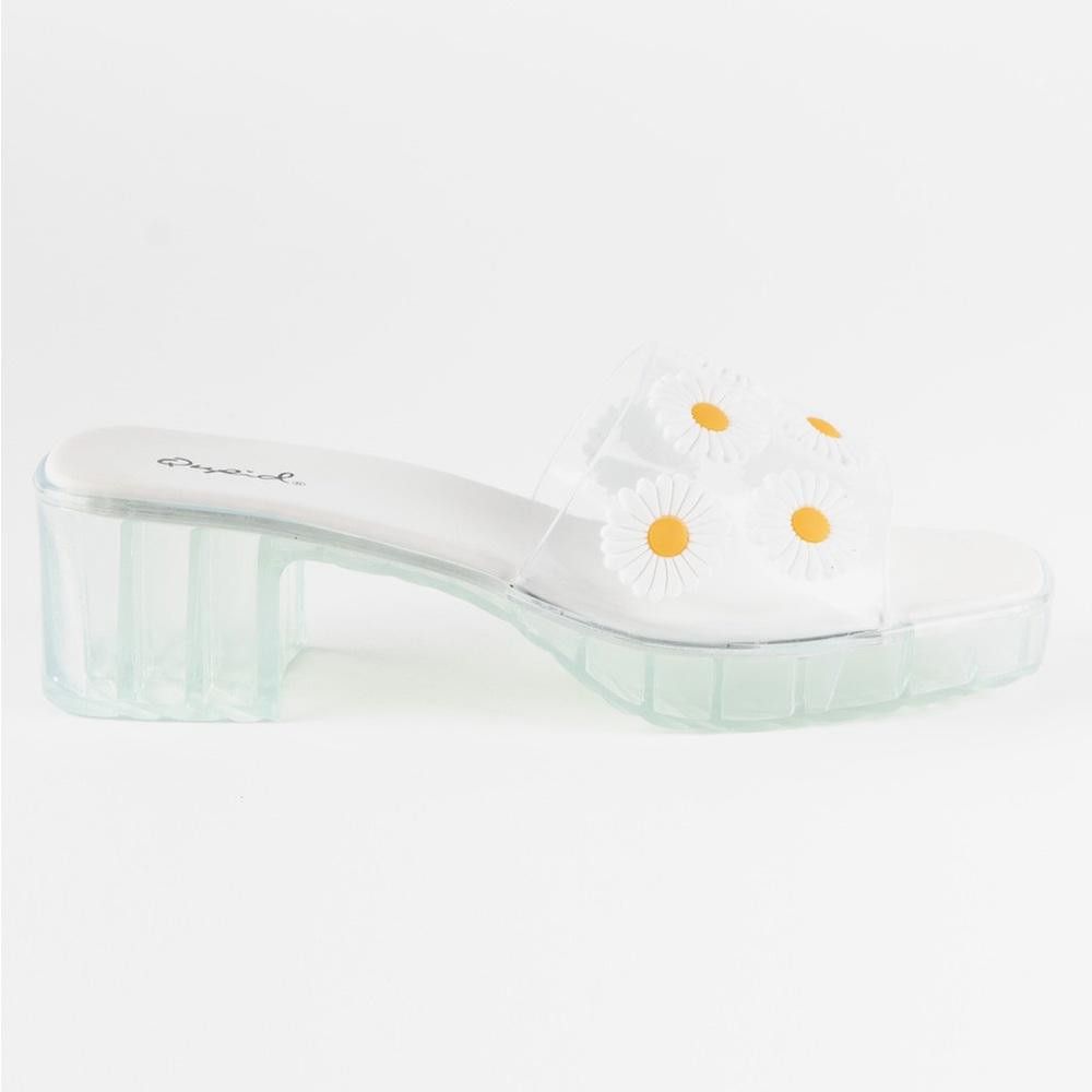 Designer Chic Daisy Embellished Clear Slide Heels by [Brand] Size US 7 / IT 37 - 3 Thumbnail
