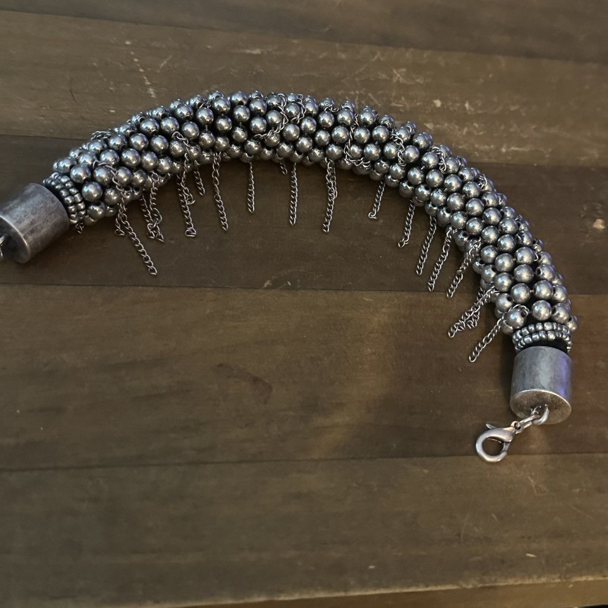 Other Chunky silver tone wrapped bead and chain dangles bracelet Size ONE SIZE - 2 Thumbnail