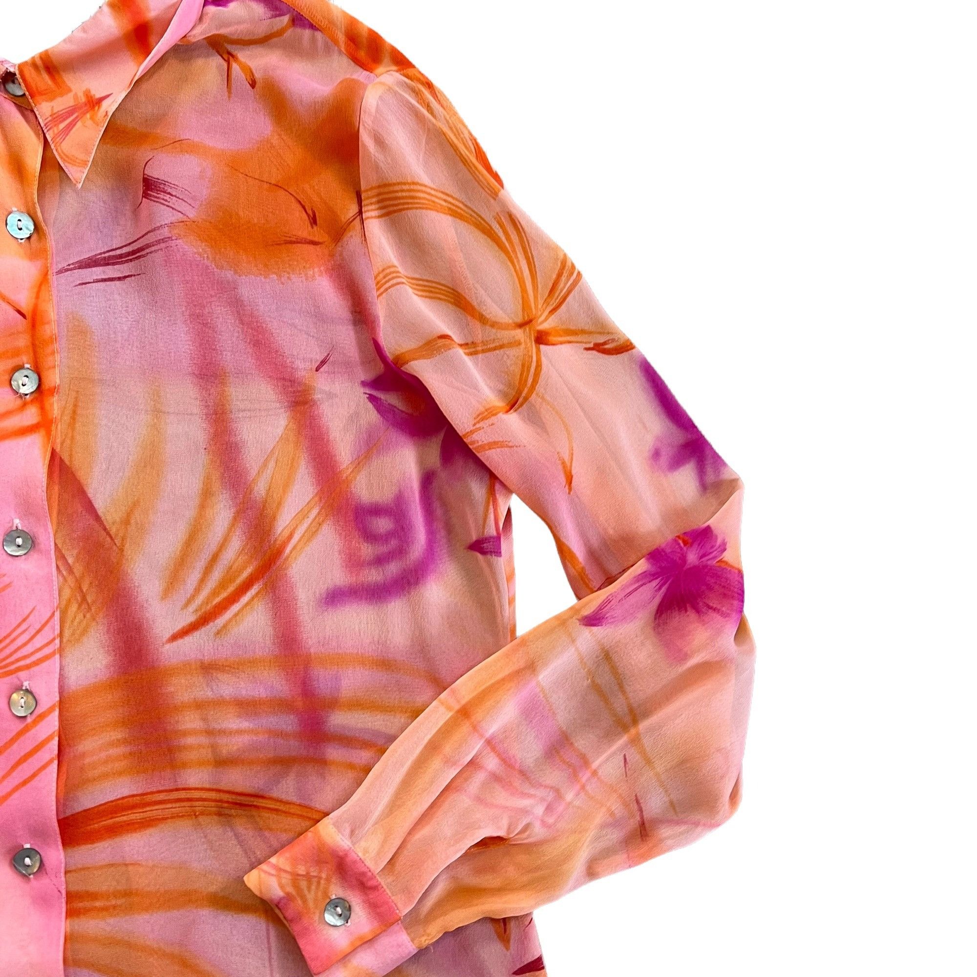 Vintage Vintage Tess 100% Silk Neon Floral Semi-Sheer Blouse M Size M / US 6-8 / IT 42-44 - 3 Thumbnail