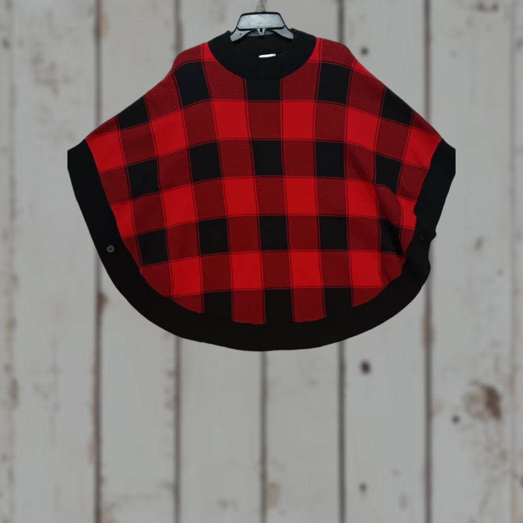 Talbots Talbots Poncho Women M Buffalo Plaid Red Black 100% Cotton Knit Mid-Length Cape Button Accents Christmas Holiday Elegant Size M / US 6-8 / IT 42-44 - 1 Thumbnail