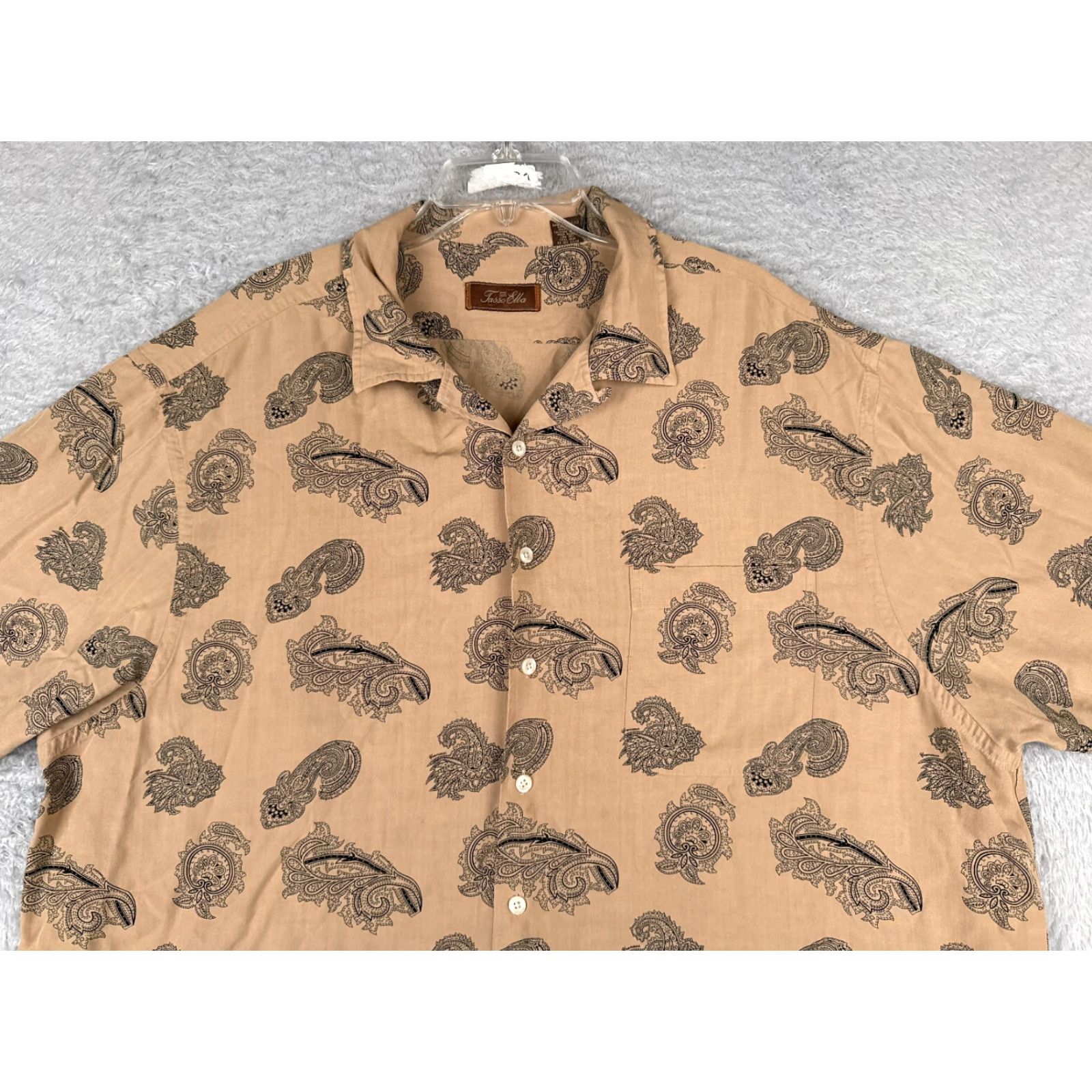 Tasso Elba Tasso Elba Shirt Mens 2XL Beige Paisley All Over Print Button-Up Silk Blend Size US XXL / EU 58 / 5 - 6 Thumbnail
