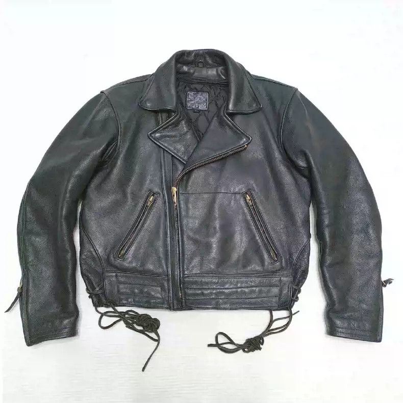 Kadoya KADOYAJapanese origin heavy cedar cowhide classic lapel diagonal motorcycle leather jacket Size US L / EU 52-54 / 3 - 1 Thumbnail