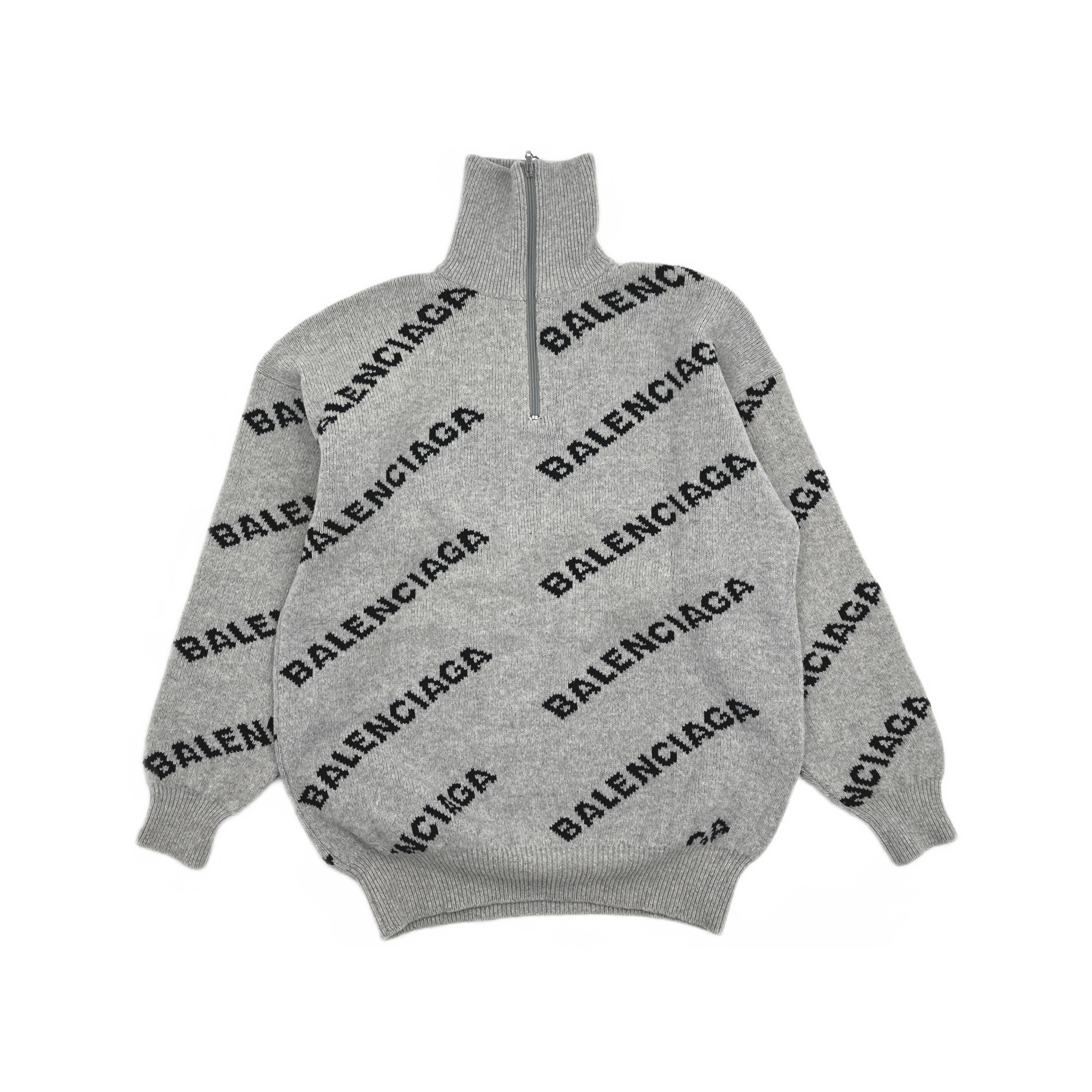 BALENCIAGA グレー ロゴニット Mサイズ Balenciaga LOGO HALF ZIP KNIT | Grailed