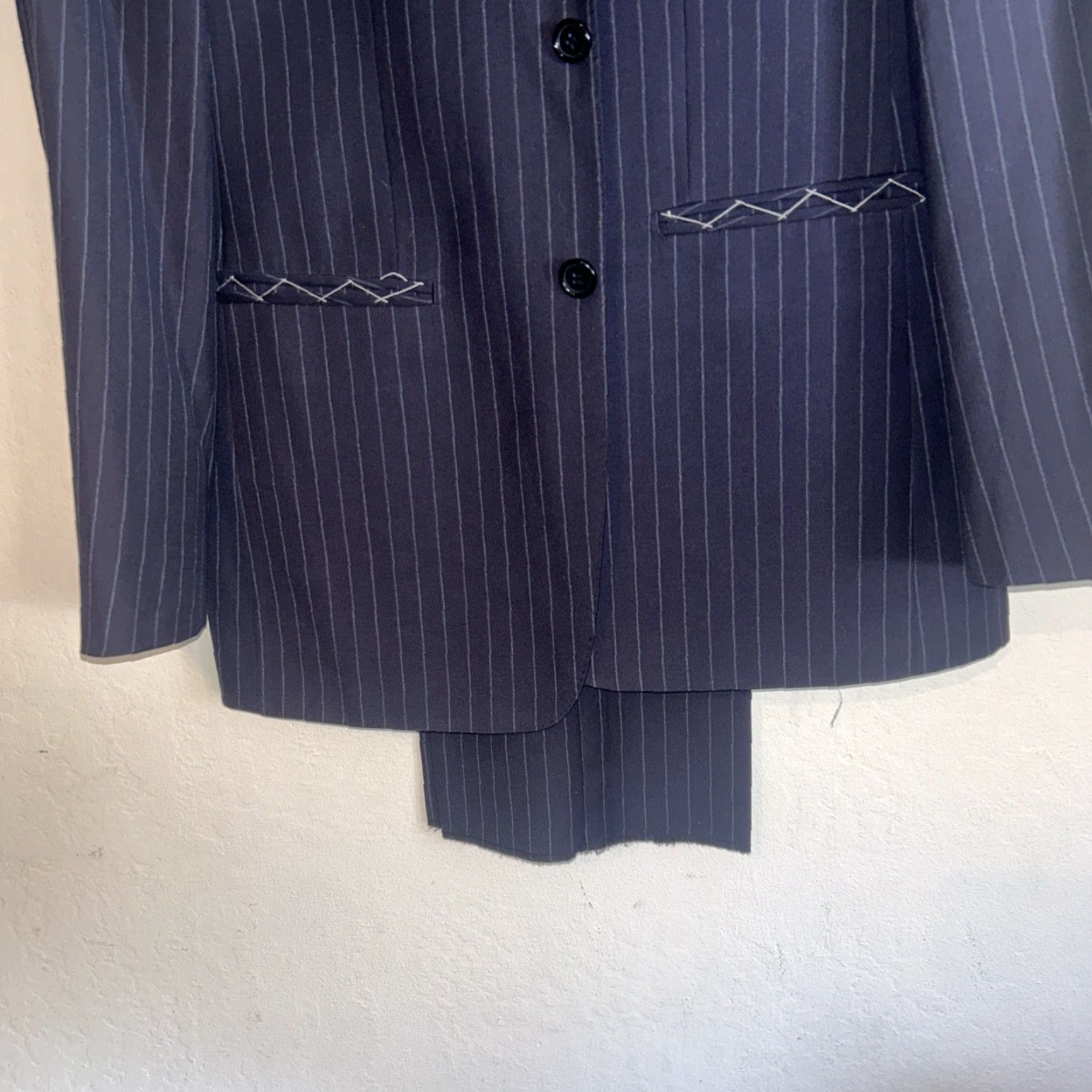 Apolis Linea sartoriale navy Pinstripe luxury suit wool US 40 Eur50 Made Italy Size 40R - 2 Thumbnail