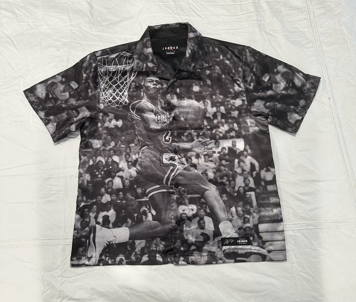 image of A Ma Maniere x Jordan Brand Silk Shirt Short Sleeve in Black, Men's (Size Medium)