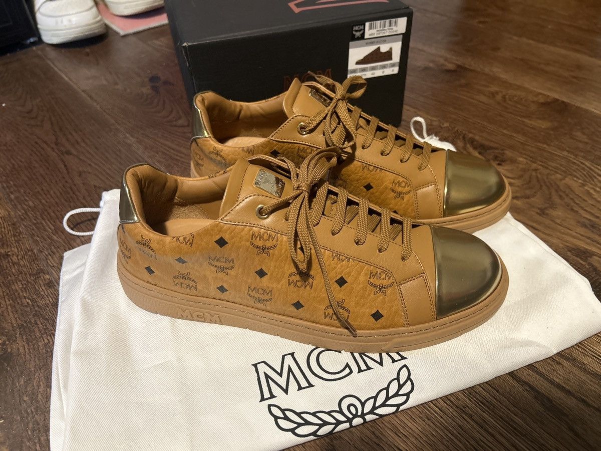 image of MCM Low Top Sneakers in Cognac Ecru, Men's (Size 9)