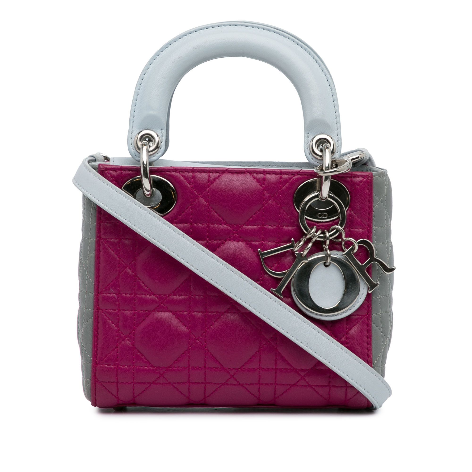 image of Dior Mini Tricolor Lambskin Cannage Lady Dior in Pink, Women's