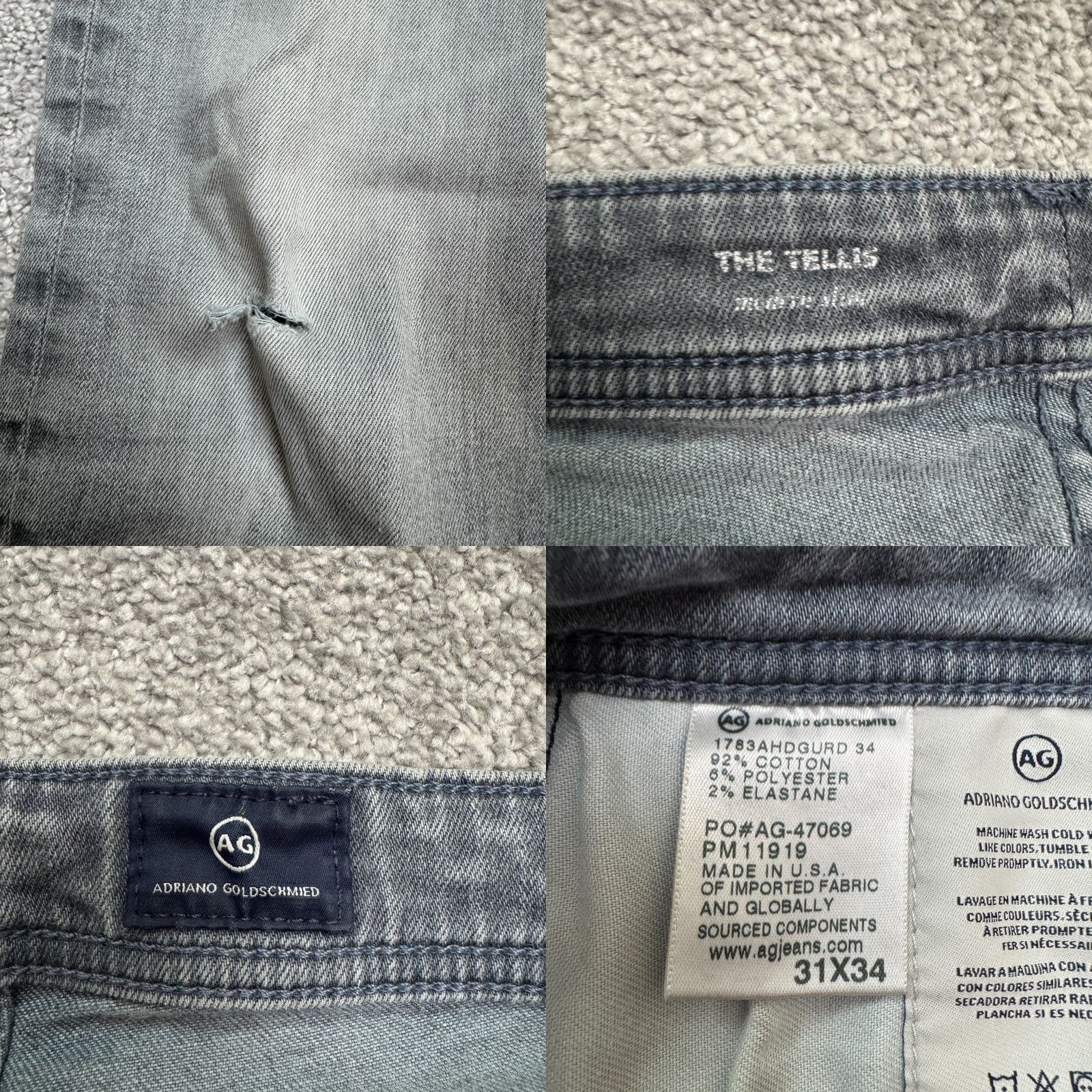 Vintage AG Adriano Goldschmied The Tellis Slim Fit Denim Jeans Mens 31x34 Gray Size US 31 - 8 Thumbnail