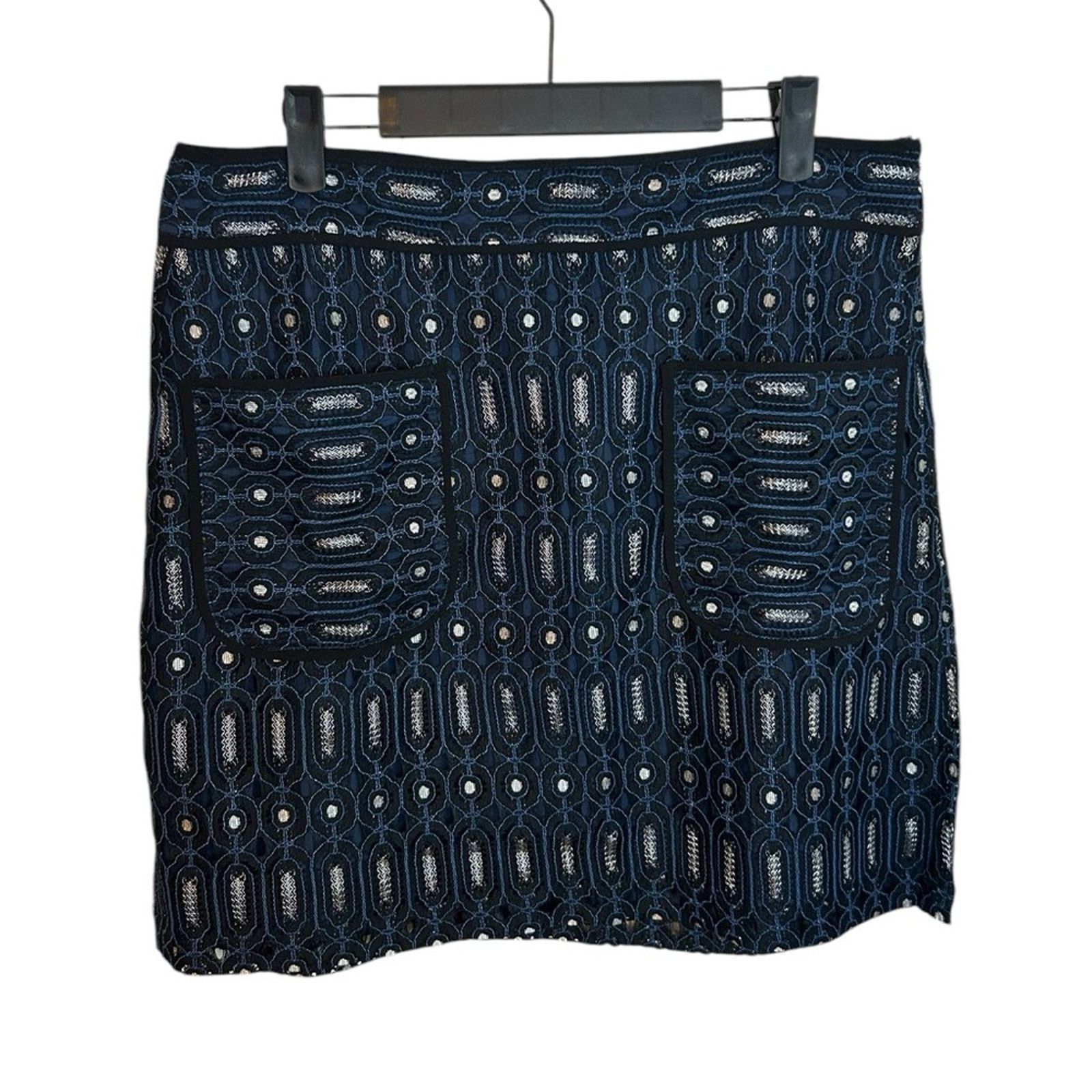 Loft Loft Navy Blue Lace Pocket Front Mini Skirt Size 32" / US 10 / IT 46 - 1 Thumbnail
