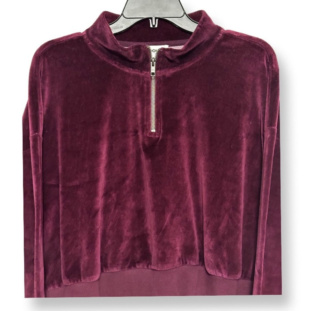 Other Abound Cropped Sweatshirt Velvet 1/4 Zip Maroon Size 1X NWOT Size XL / US 12-14 / IT 48-50 - 2 Thumbnail